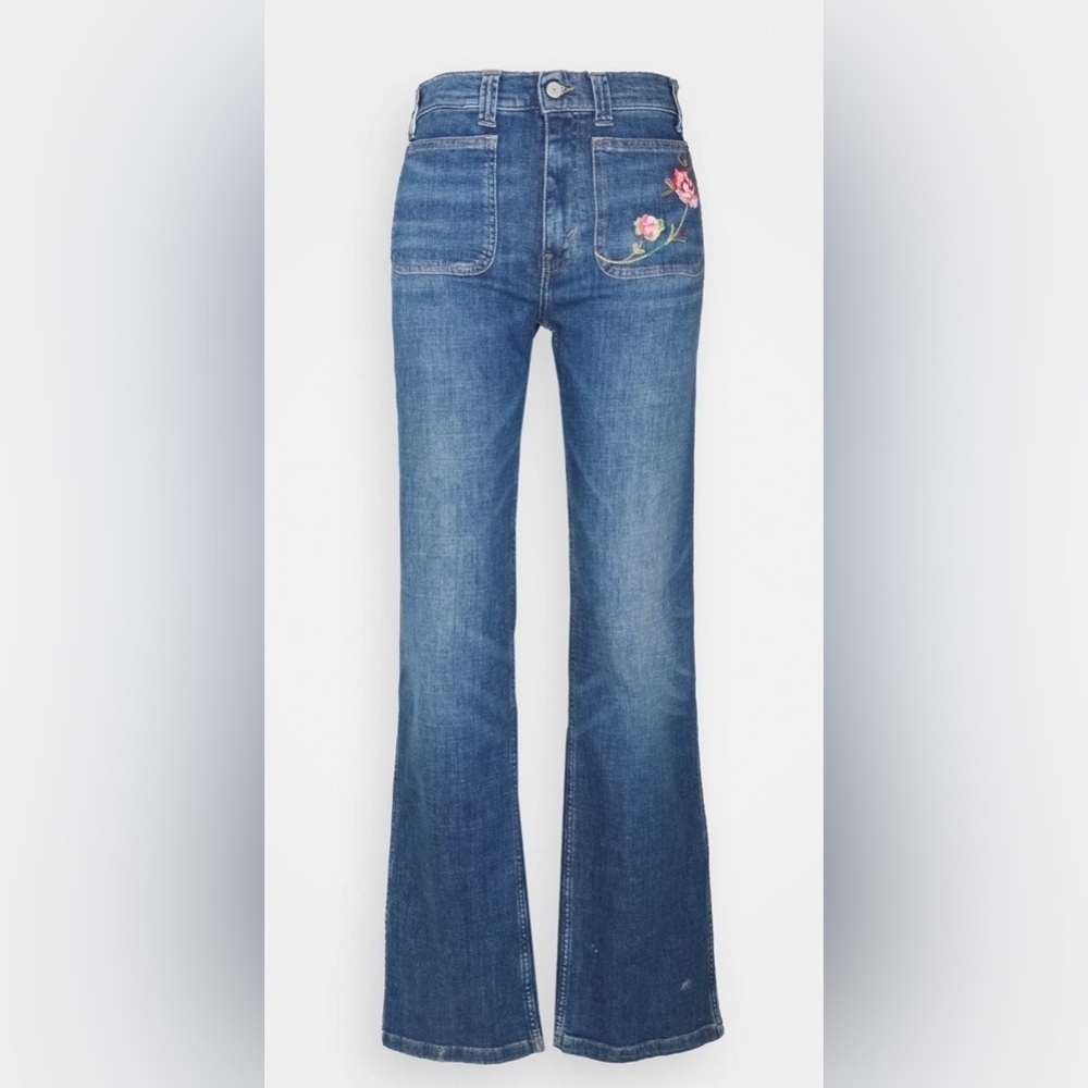 Polo Ralph Lauren Embroidered Floral Flare Denim Jeans Size 29